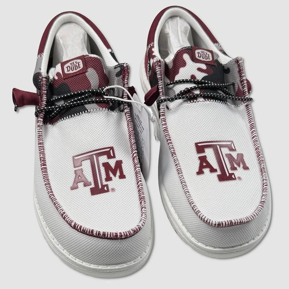 Hey Dude Wally Tri Texas A & M Shoes - NEW Mens 11 White / Maroon - #49585-OF